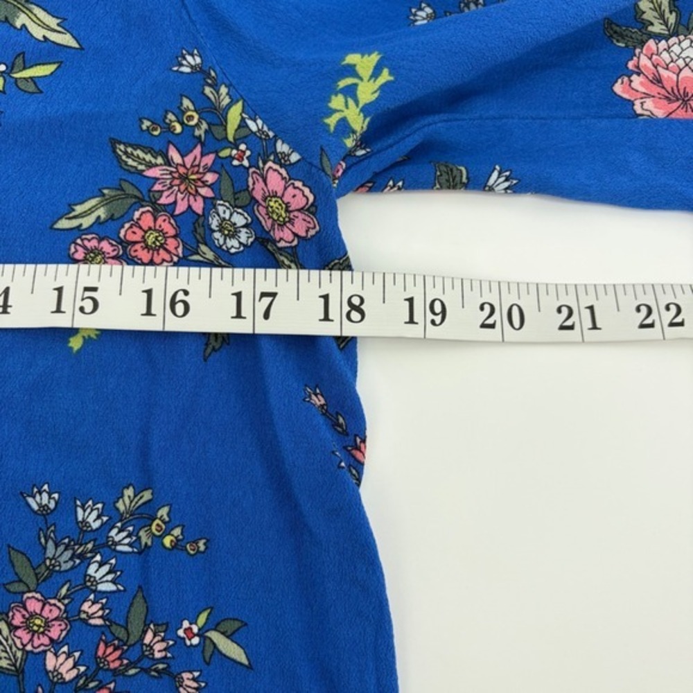 LOFT Blue Floral V Neck Long Sleeve Puff Sleeve Blouse Shirt Women's Size S - Picture 5 of 6